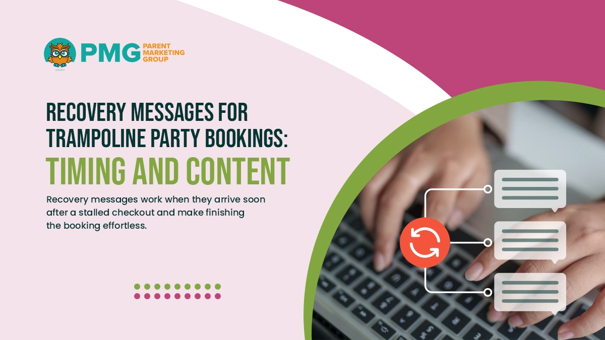 recovery messages for trampoline party bookings timing and content