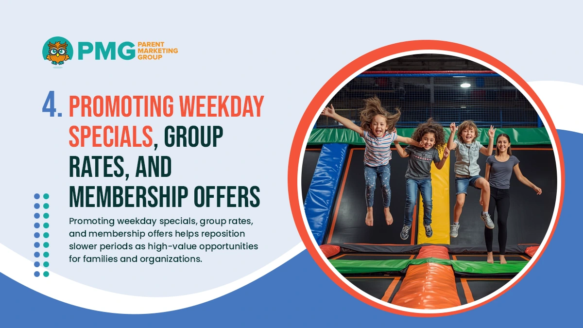 promoting weekday specials group rates and membership offers